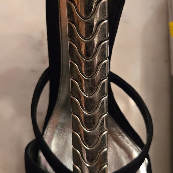 Alexander McQueen Black Suede "Metal Snake" Ankle Strap Heels - Picture 9 of 12